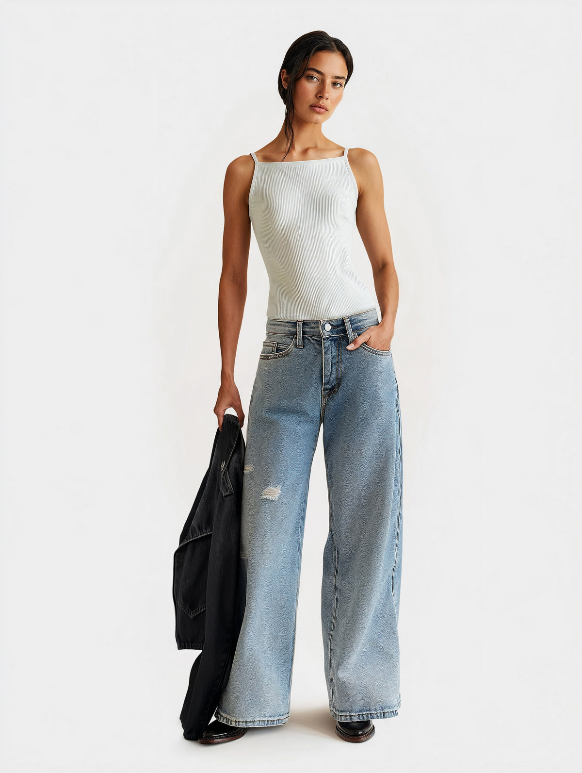 Wide Leg Distressed Jeans-zoom-1