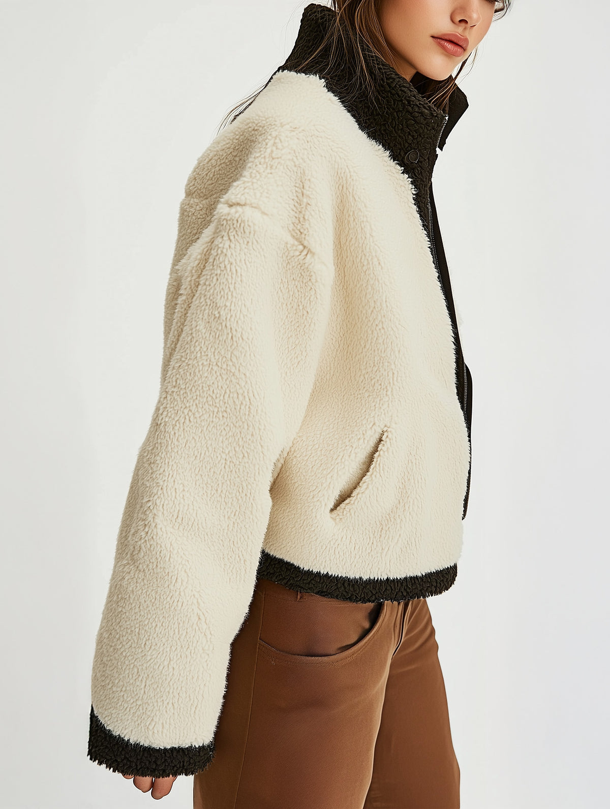 Contrast Trim Sherpa Jacket