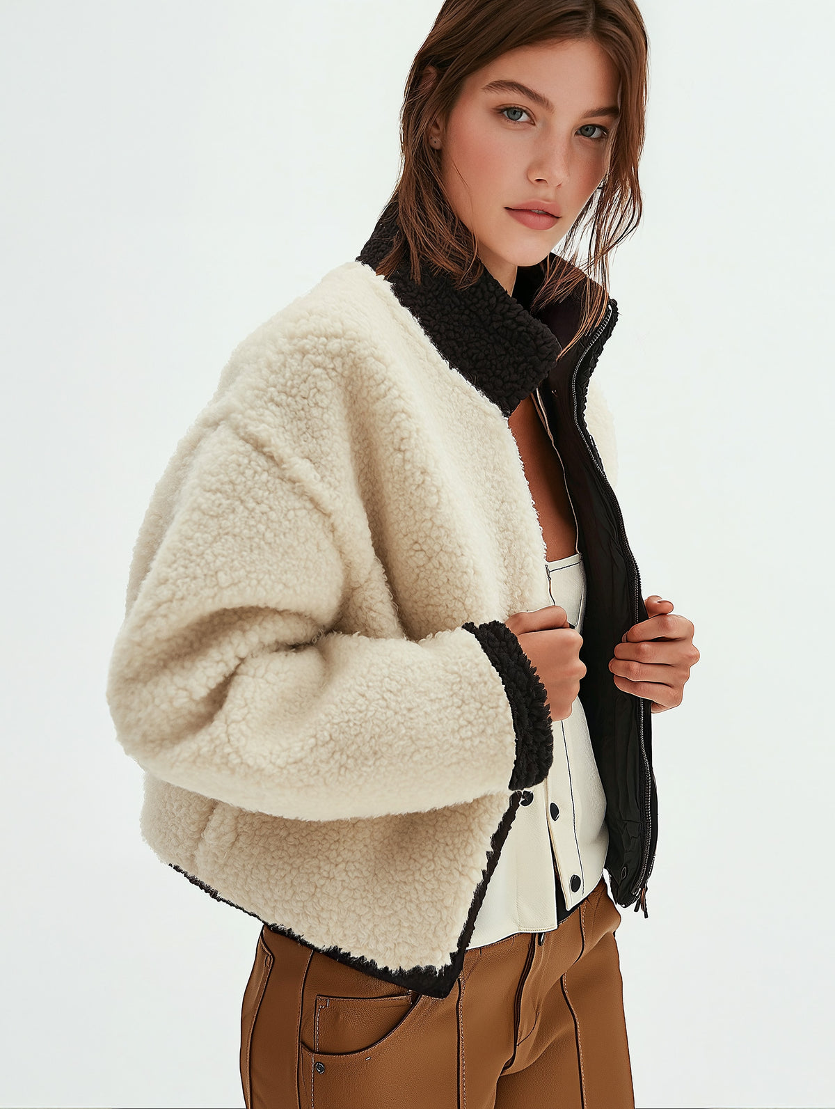 Contrast Trim Sherpa Jacket