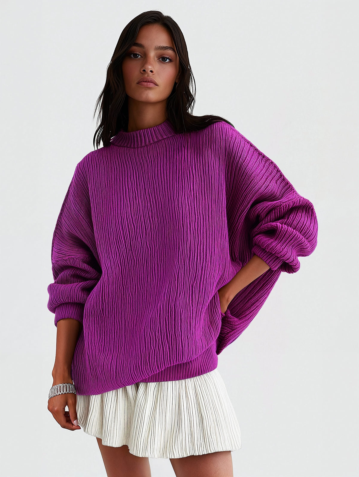 Pleated Oversized Knit Sweater