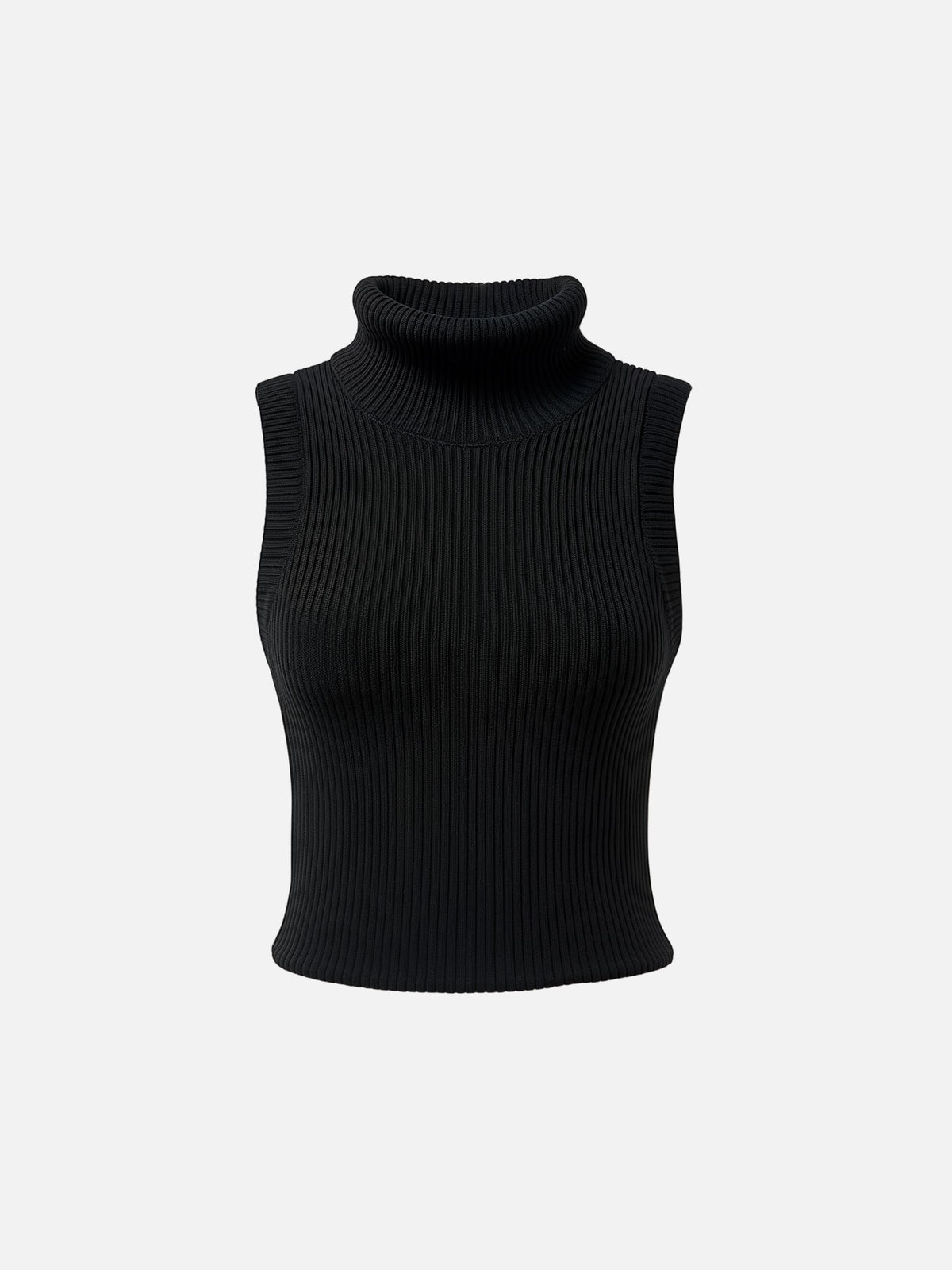 Ribbed Turtleneck Sleeveless Top