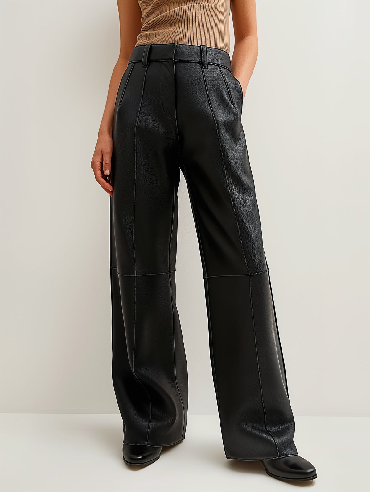 Faux Leather Wide-Leg Pants-1