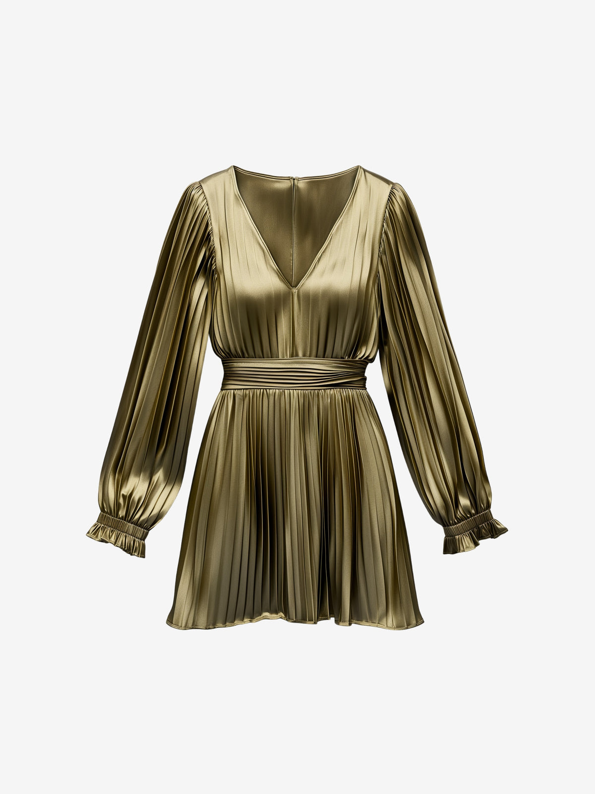 Pleated V-Neck Mini Dress-zoom-3