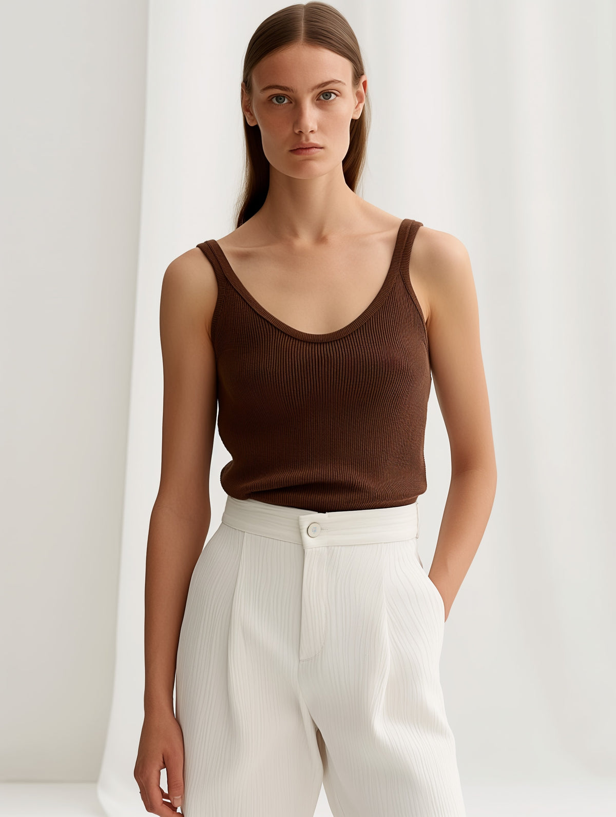 Scoop Neck Ribbed Tank Top