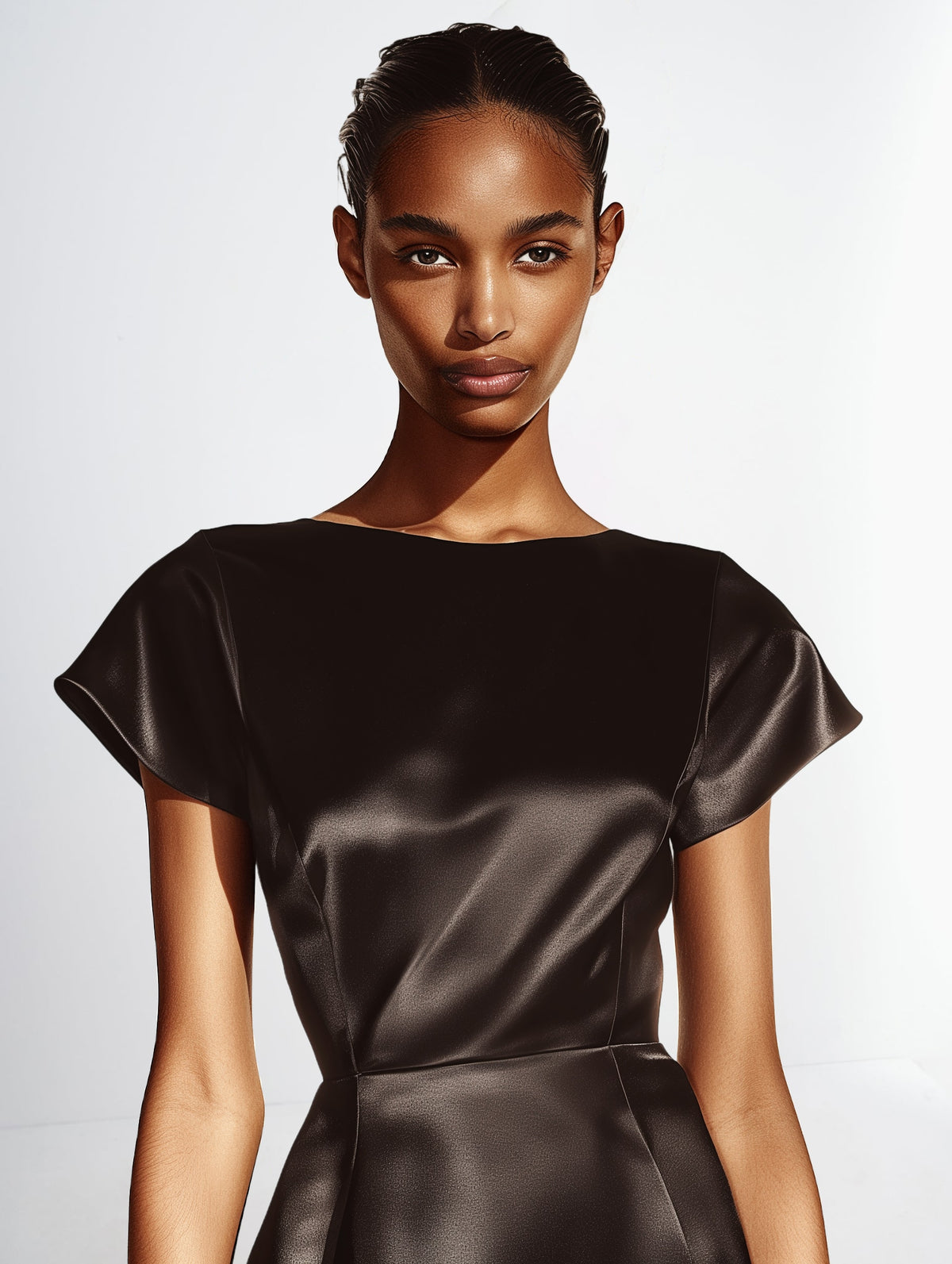 Structured Satin Midi Dress