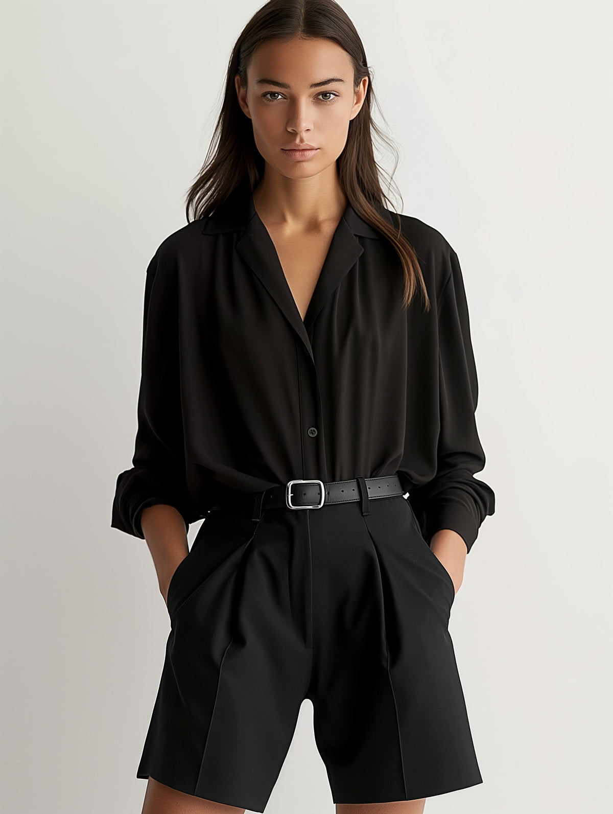 High-Waisted Pleated Shorts-1